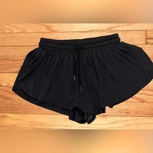 Leftear Athletic Dance Shorts Lined Skirt Black Nylon Spandex S